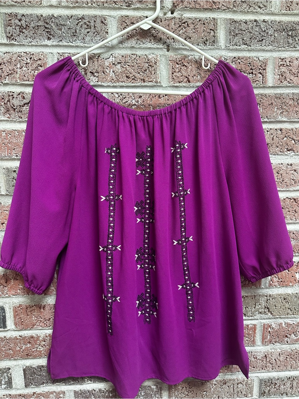 Magenta / purple Embroidered flowy top Peasant Top